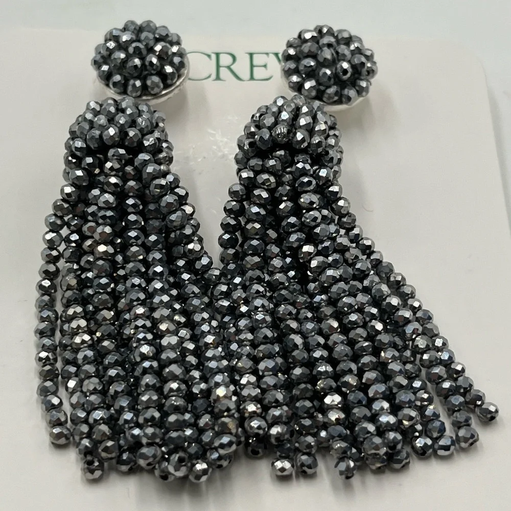 J. Crew Beaded‎ Tassel Earrings Silver Mirror, Gold Plated Hypoallergenic NWT